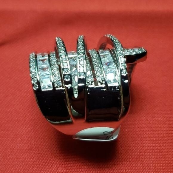 NEW Elegant Spiral Design Silver White Sapphire Natural Stone Ring - Picture 14 of 15